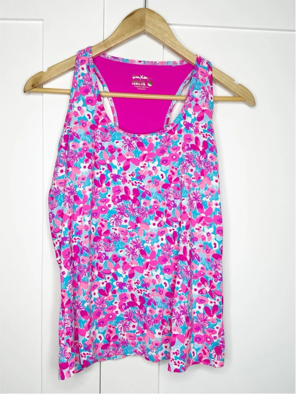 Lilly Pulitzer Luxletic Asana Bra Tank Top Large pink floral UPF 50+ athletic - Picture 5 of 15